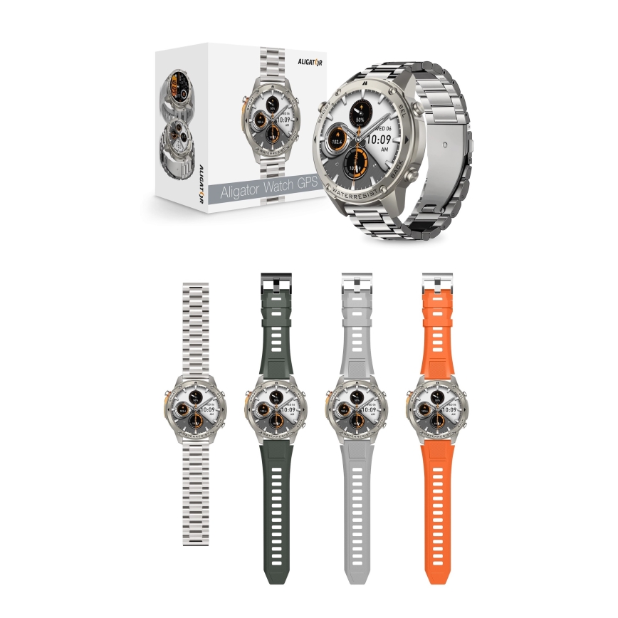 Aligator AW12SR - Ceas smartwatch GPS, 500 mAh, IP69K, argintiu