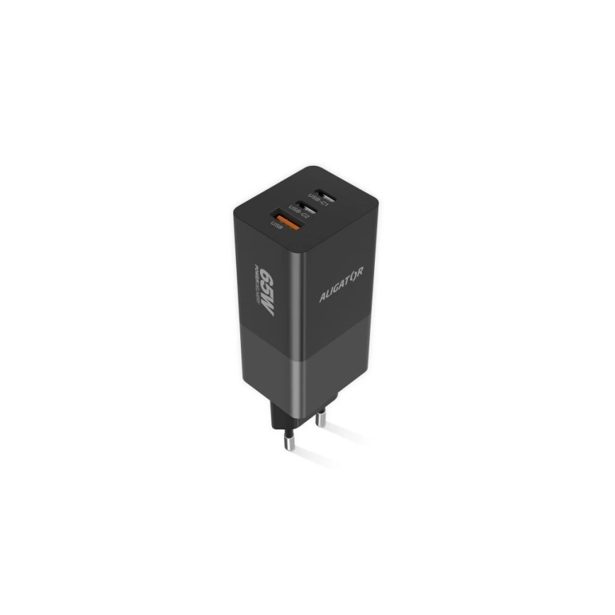 Aligator CHPD0027 - Încărcător rapid GaN Power Delivery 65W, 2x USB-C + USB-A, negru