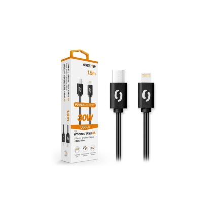 Aligator DATKP50 - cablu USB USB-C / Lightning, 30W Power Delivery, 1,5 m, negru