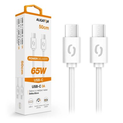 Aligator DATKP55 - cablu USB-C la USB-C, Power Delivery 65W, 0,5 m, alb