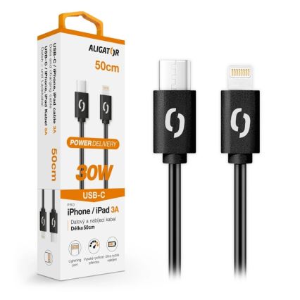 Aligator DATKP56 - cablu USB USB-C/Lightning, Power Delivery 30W, 0,5 m, negru