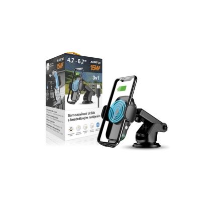 Aligator HAK2 - Suport auto pentru telefon cu prindere automată și încărcare wireless Qi 15W, negru