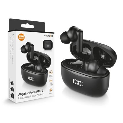 Aligator TWS06 - căști wireless Pods PRO 3, baterie 200 mAh + 2 x 30 mAh, IP30, negru