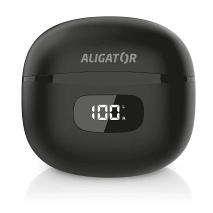 Aligator TWS08BK – Căști wireless cu anulare activă a zgomotului (ANC), capacitate baterie 200 mAh + 2 x 30 mAh, IP40, negru