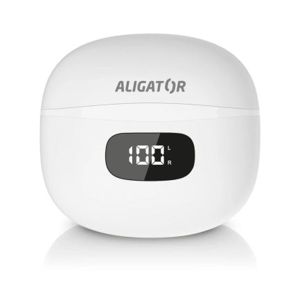 Aligator TWS08WT – Căști wireless cu ANC, 200 mAh + 2 x 30 mAh, IP40, alb