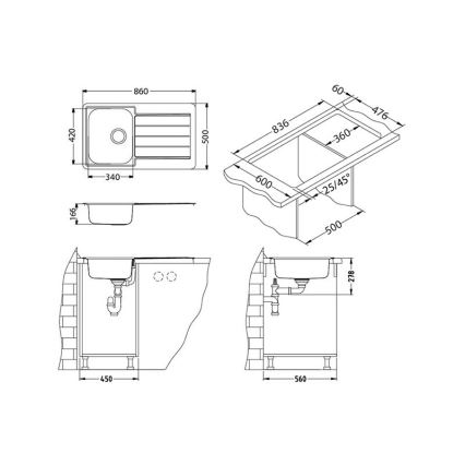ALVEUS 1065560 - Chiuvetă de bucătărie LINE 86 x 50 cm, oțel inoxidabil satinat