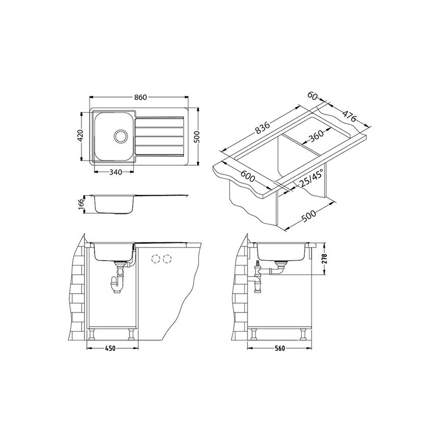 ALVEUS 1065560 - Chiuvetă de bucătărie LINE 86 x 50 cm, oțel inoxidabil satinat