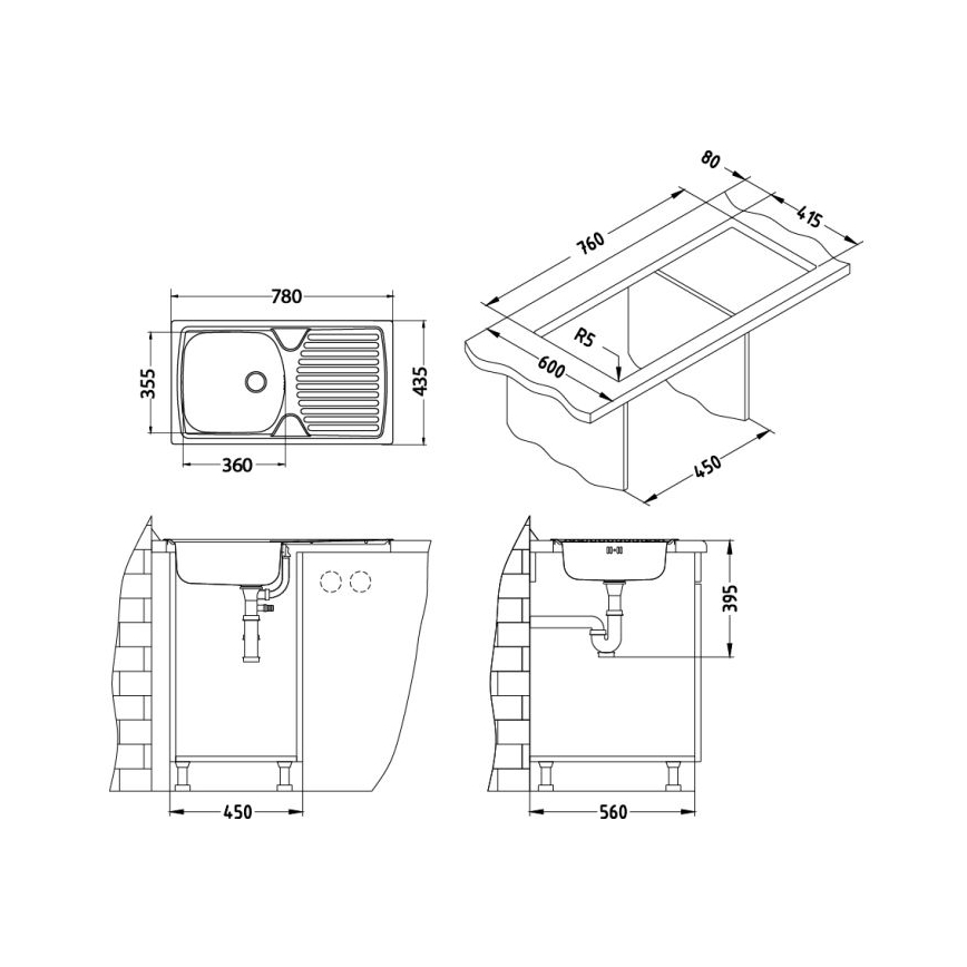 Chiuvetă de bucătărie ALVEUS BASIC 1136534, 78x43,5 cm, inox/satinat, cu scurgere mică