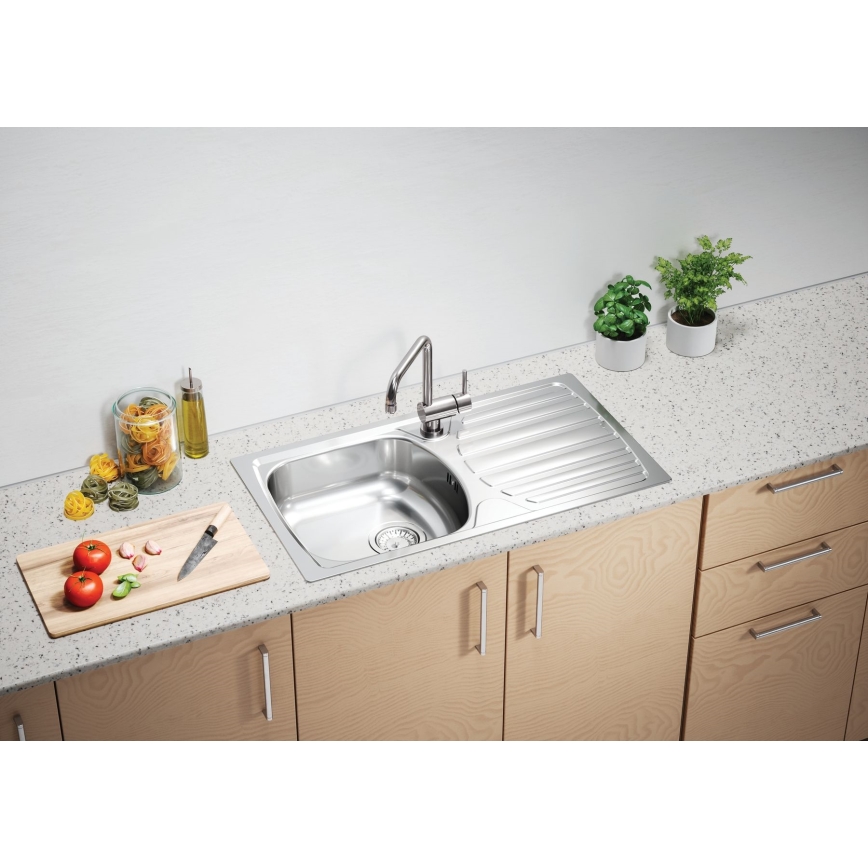 ALVEUS 1136539 - Chiuvetă de bucătărie BASIC 78 x 43,5 cm, inox satinat, cu scurgere mare