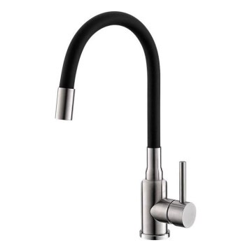 ALVEUS 1144432 - Baterie pentru chiuvetă MINTAS cu braț flexibil, 34 cm, inox/negru