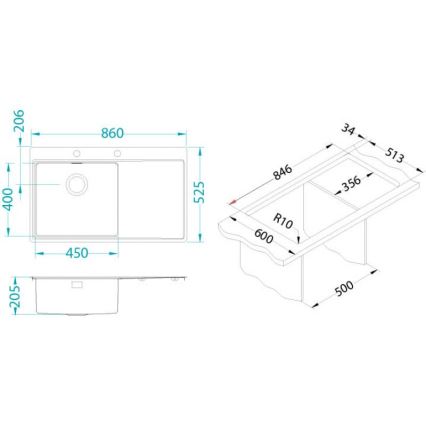 ALVEUS 1149518 - Chiuvetă de bucătărie PURE 86 x 52,5 cm, oțel inoxidabil
