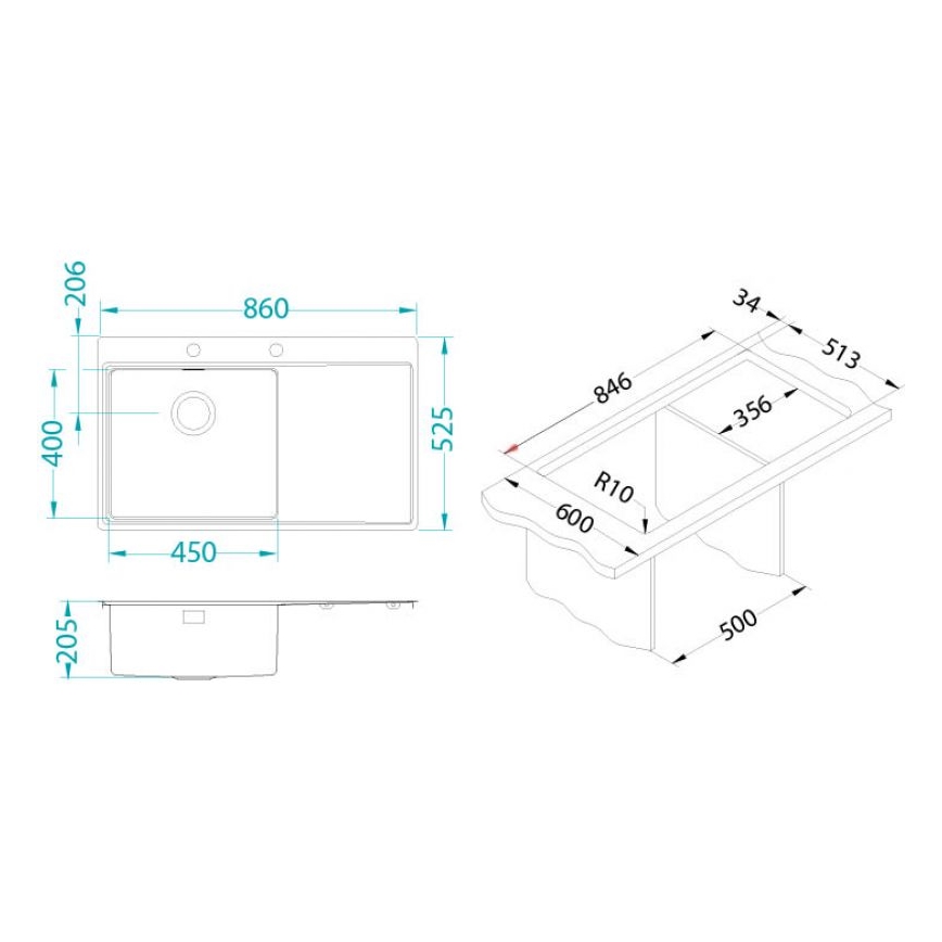 ALVEUS 1149518 - Chiuvetă de bucătărie PURE 86 x 52,5 cm, oțel inoxidabil
