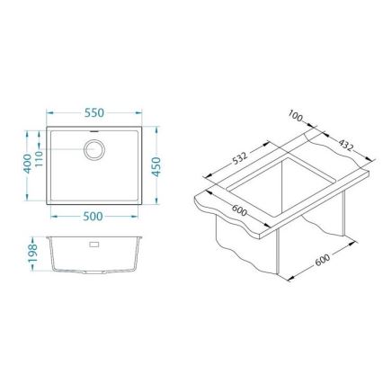 ALVEUS 1150057 - Chiuvetă de bucătărie OMNI 55 x 45 cm, granit, negru