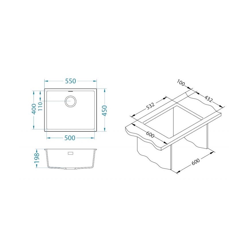 ALVEUS 1150057 - Chiuvetă de bucătărie OMNI 55 x 45 cm, granit, negru