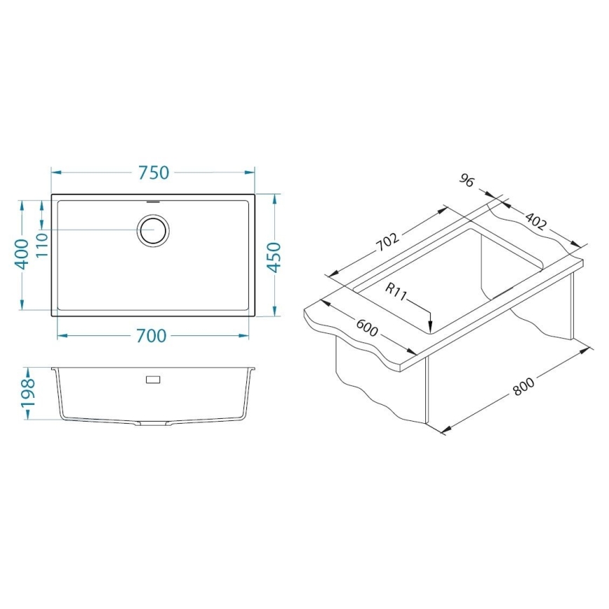 ALVEUS 1150058 - Chiuvetă de bucătărie OMNI 75x45 cm granit/albă