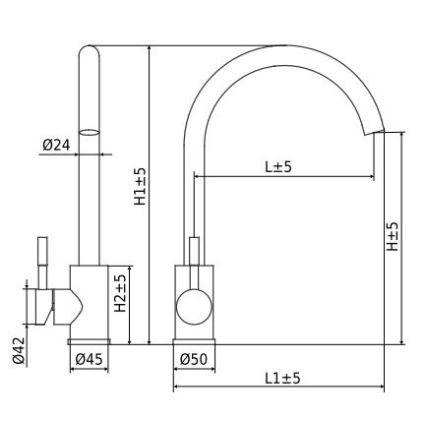 ALVEUS ES3508A - Baterie pentru chiuvetă VIOLA, 36,7 cm, din oțel inoxidabil
