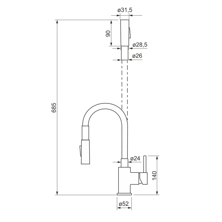 ALVEUS KI112111 - Baterie pentru chiuvetă cu braț flexibil și duș BEA 47 cm crom lucios/negru