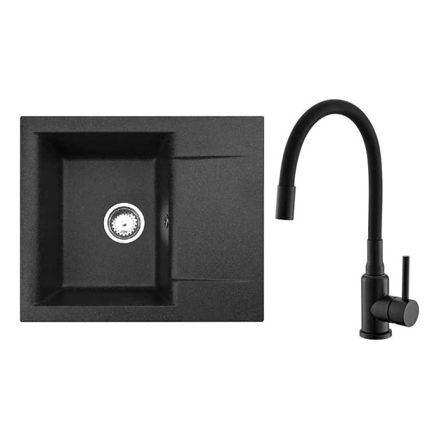 ALVEUS SETA23197 - Chiuvetă de bucătărie CADIT 59x50 cm + baterie pentru chiuvetă cu braț flexibil MINTAS 34 cm granit/negru mat