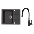 ALVEUS SETA23236 - Chiuvetă de bucătărie ROCK 59,5 x 47,5 cm + baterie pentru chiuvetă cu pipă flexibilă MINTAS 34 cm granit/negru mat