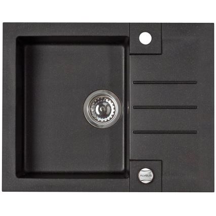 ALVEUS SETA23236 - Chiuvetă de bucătărie ROCK 59,5 x 47,5 cm + baterie pentru chiuvetă cu pipă flexibilă MINTAS 34 cm granit/negru mat