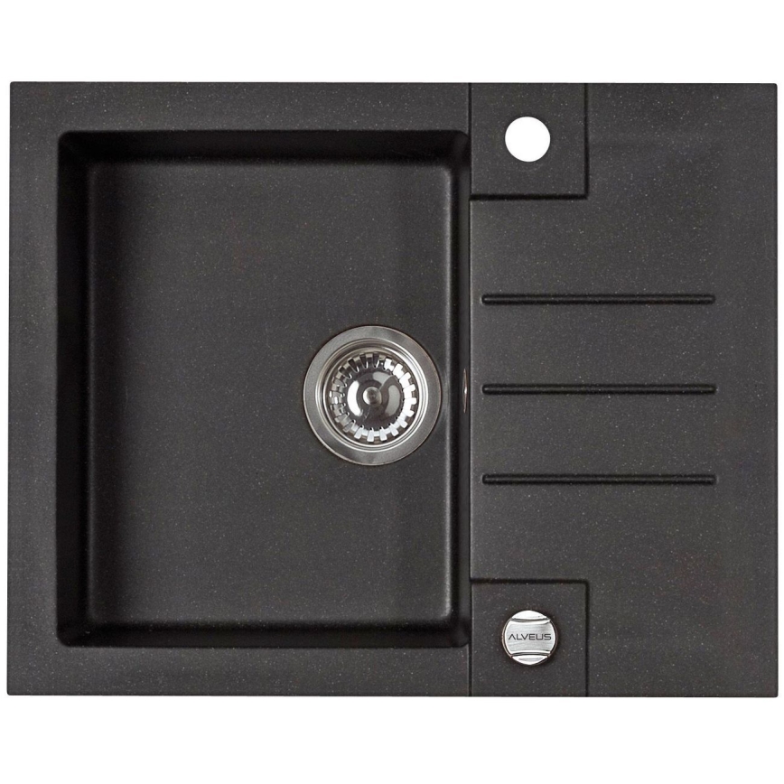 ALVEUS SETA23236 - Chiuvetă de bucătărie ROCK 59,5 x 47,5 cm + baterie pentru chiuvetă cu pipă flexibilă MINTAS 34 cm granit/negru mat