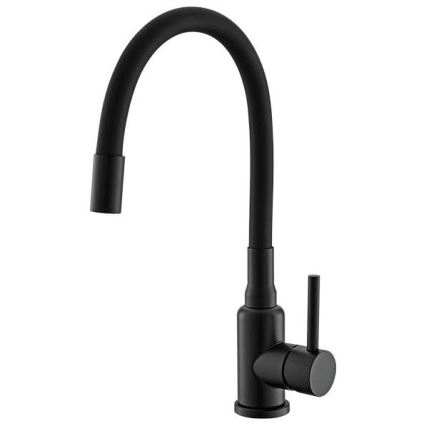 ALVEUS SETA23236 - Chiuvetă de bucătărie ROCK 59,5 x 47,5 cm + baterie pentru chiuvetă cu pipă flexibilă MINTAS 34 cm granit/negru mat