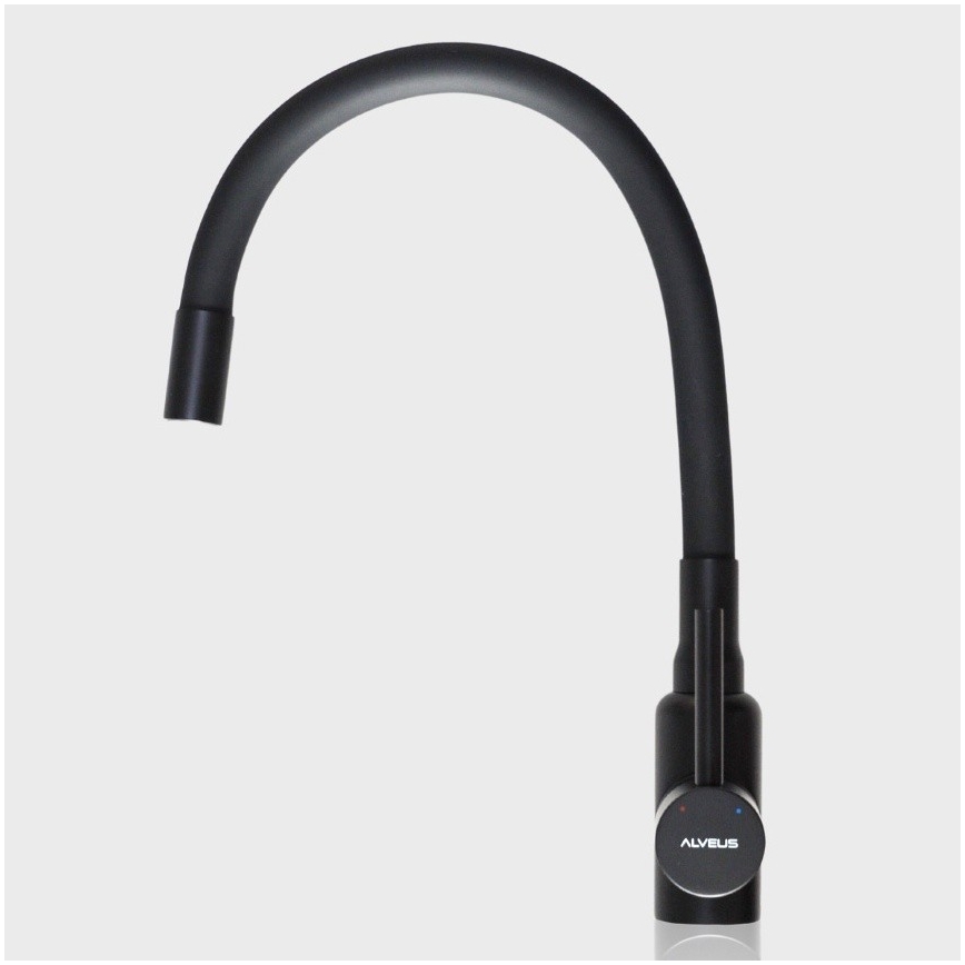 ALVEUS SETA23236 - Chiuvetă de bucătărie ROCK 59,5 x 47,5 cm + baterie pentru chiuvetă cu pipă flexibilă MINTAS 34 cm granit/negru mat