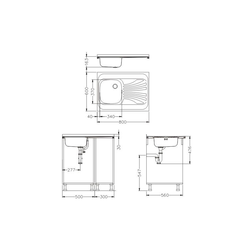 ALVEUS SETA24019 - Chiuvetă de bucătărie CLASSIC 80 x 60 cm + baterie pentru chiuvetă MINTAS cu braț flexibil 34 cm oțel periat/negru