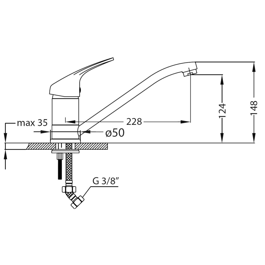ALVEUS SETA259 – Chiuvetă de bucătărie BASIC 78 x 43,5 cm cu baterie RIVIERA 14,8 cm, finisaj satinat/crom lucios