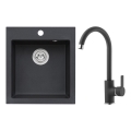 ALVEUS SETA737 - Chiuvetă de bucătărie CORTINA, 50 x 45 cm + baterie pentru chiuvetă TONIA, cu braț flexibil 29,5 cm, granit / negru mat