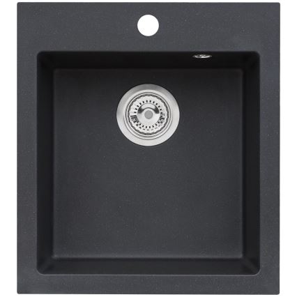 ALVEUS SETA737 - Chiuvetă de bucătărie CORTINA, 50 x 45 cm + baterie pentru chiuvetă TONIA, cu braț flexibil 29,5 cm, granit / negru mat