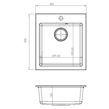 ALVEUS SETA737 - Chiuvetă de bucătărie CORTINA, 50 x 45 cm + baterie pentru chiuvetă TONIA, cu braț flexibil 29,5 cm, granit / negru mat
