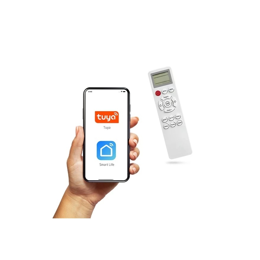 Aparat de aer condiționat hibrid solar 5 kW Tuya, alb, cu telecomandă