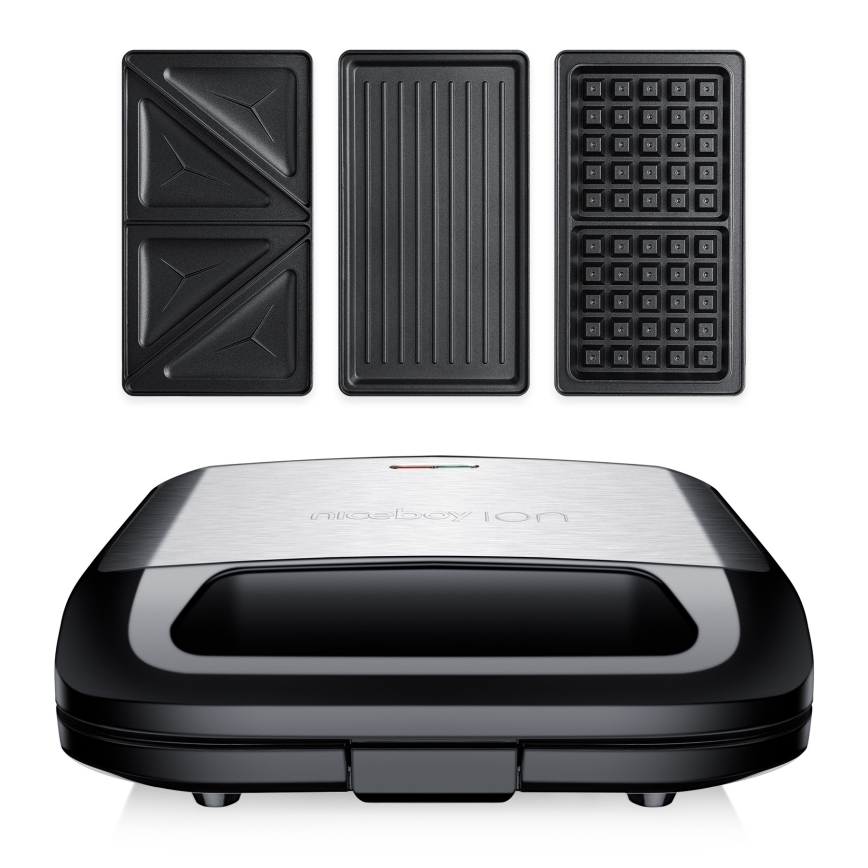 Aparat de sandvici 3 în 1 Niceboy ION Snacker S3 750W/230V oțel inoxidabil/negru