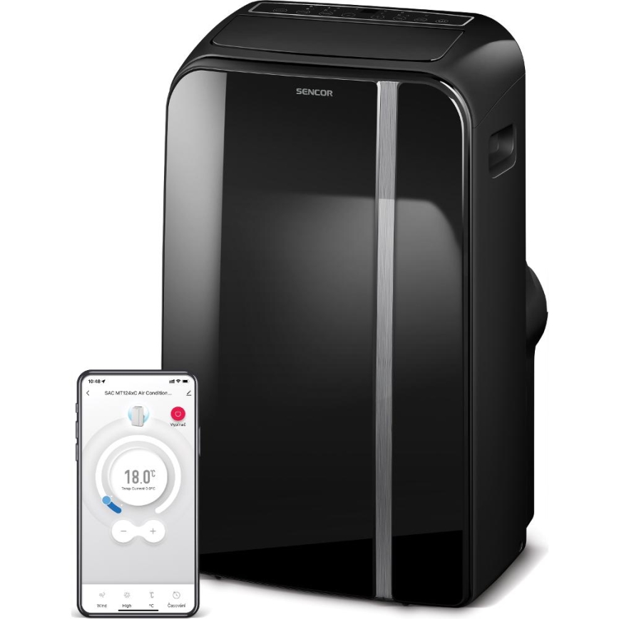 Aparat mobil inteligent de aer condiționat 3 în 1 cu accesorii complete Sencor 1450W/230V 12000 BTU Wi-Fi negru + telecomandă