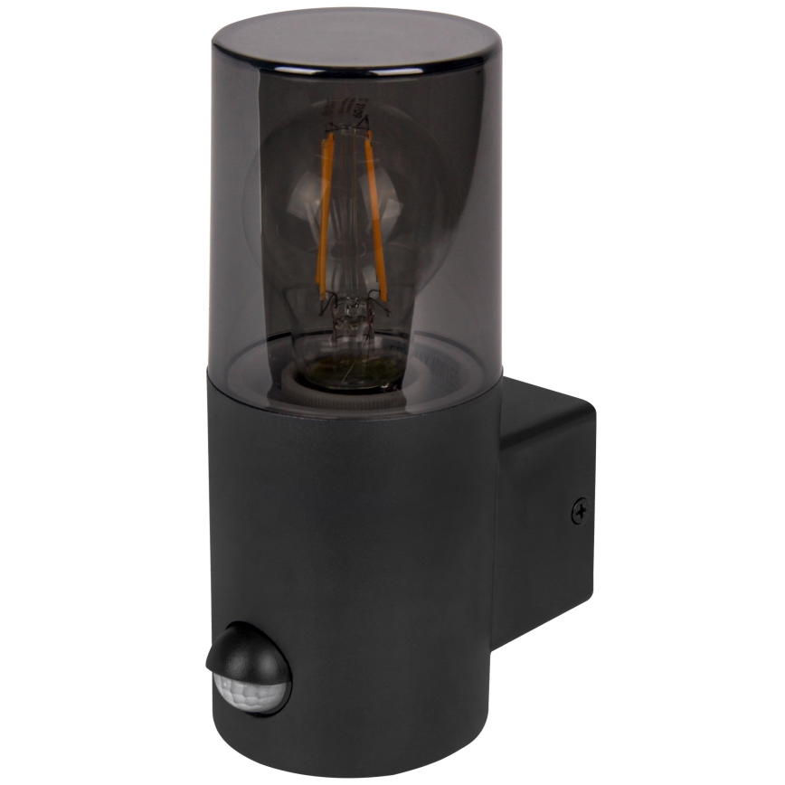 Aplică de perete pentru exterior cu senzor de mișcare și de amurg 1xE27/40W/230V IP44 negru/fumuriu