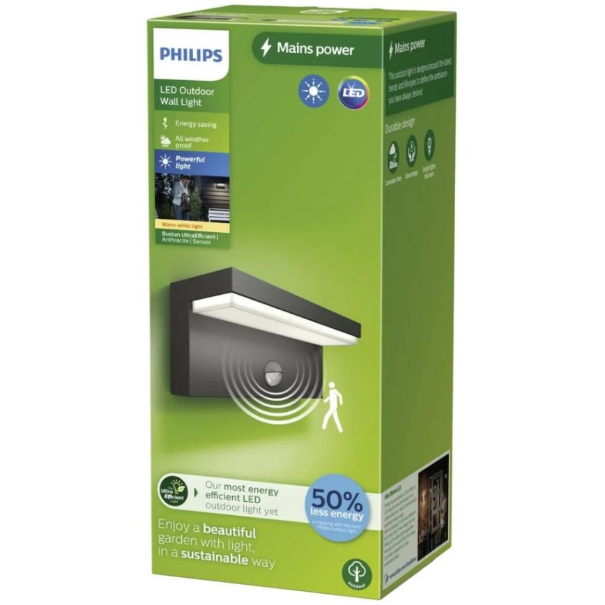 Aplică de exterior cu senzor Philips BUSTAN LED/3,8W/230V 2700K IP44