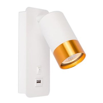 Aplica de perete cu punct de lumină și încărcător USB 1xGU10/35W/230V alb/auriu