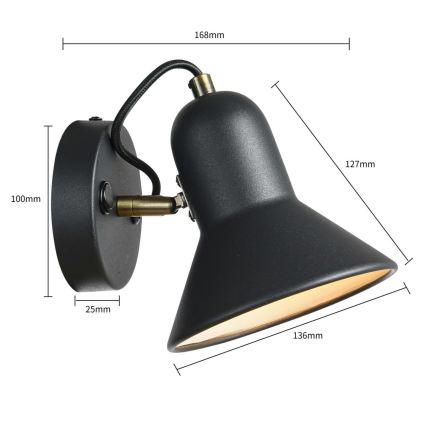 Aplica de perete cu spot ASTAMA 1xE27/40W/230V, negru/alamă