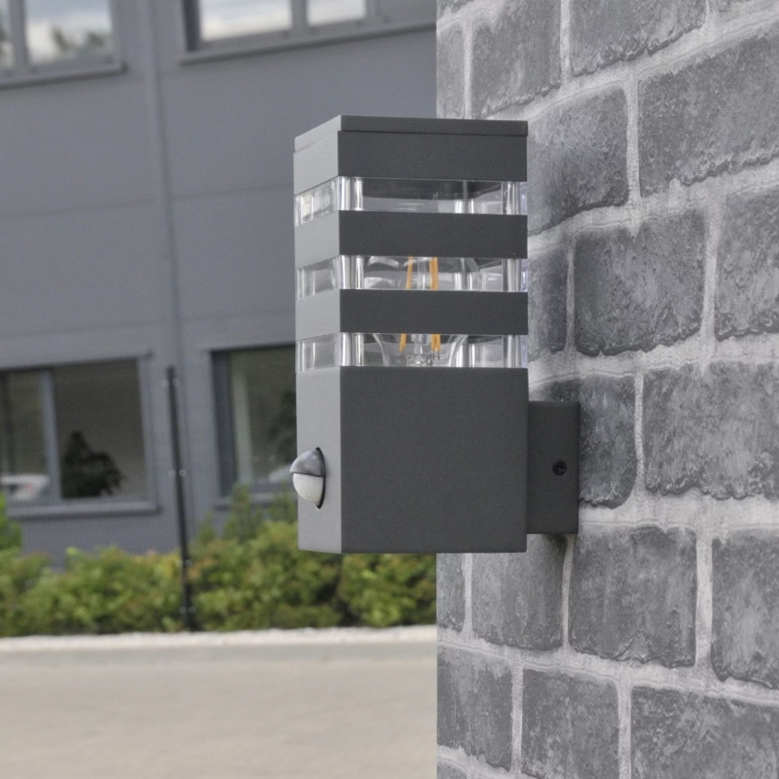 Aplica de perete pentru exterior cu senzor TEKSAS 1xE27/12W/230V IP44 antracit
