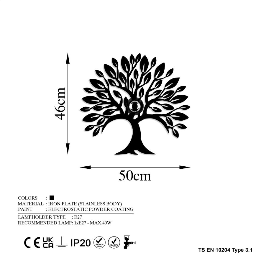 Aplica de perete HEART TREE 1xE27/40W/230V, negru