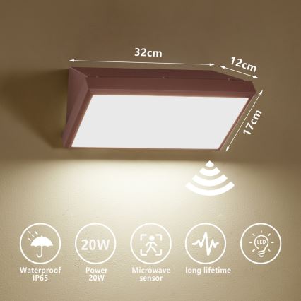 Brilagi - Aplica LED de exterior cu senzor TRIANGLE LED/20W/230V, maro, IP65