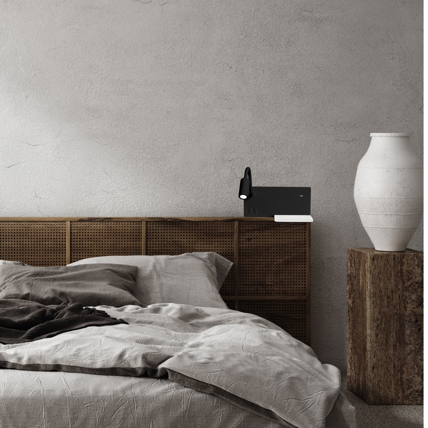 Aplica de perete LED SHELF, LED/4W+LED/5W+LED/2W/230V, negru