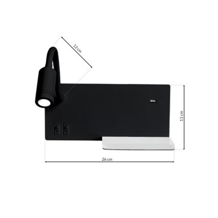 Aplica de perete LED SHELF, LED/4W+LED/5W+LED/2W/230V, negru