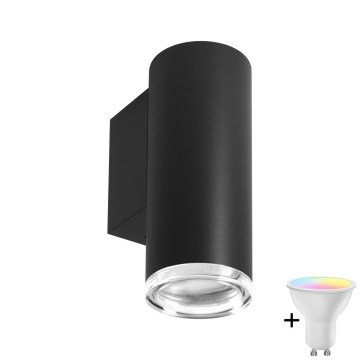 Aplică de perete pentru baie LED RGBW dimabilă TURYN 1xGU10/4,8W/230V 3000K IP44 negru + telecomandă