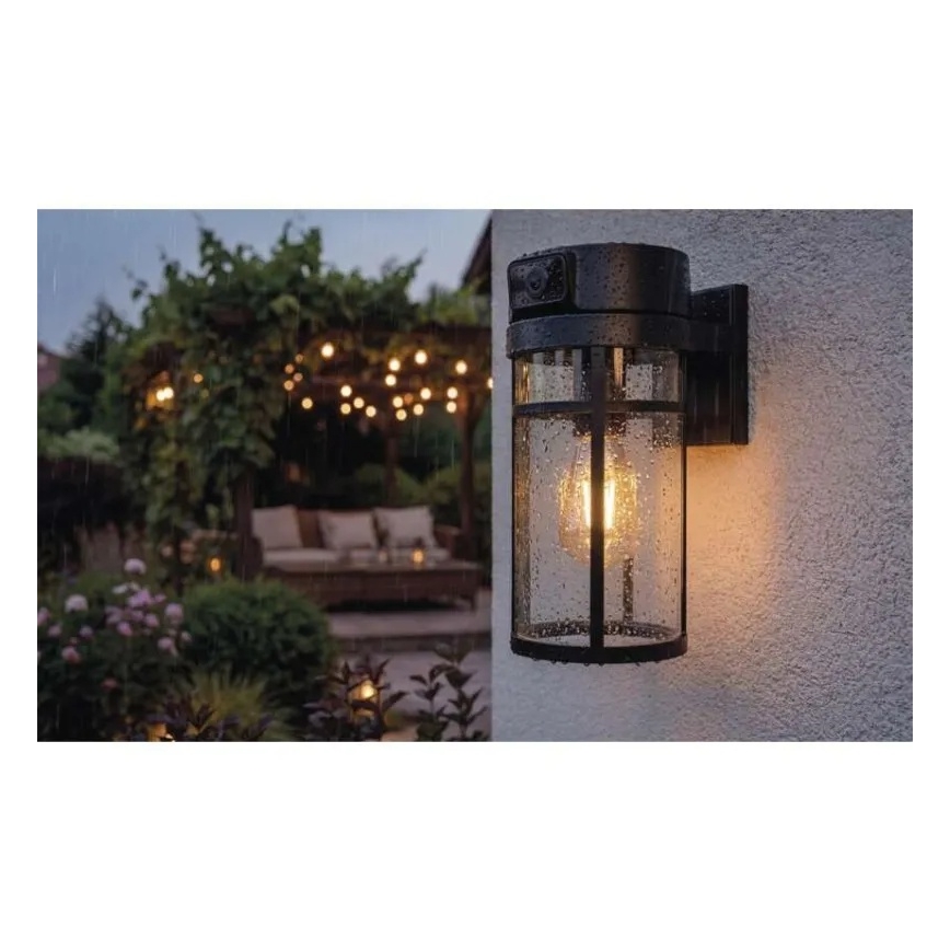 Aplica de perete pentru exterior cu cameră GOSMART, soclu E27, 15W, 230V, Wi‑Fi, IP44