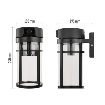 Aplica de perete pentru exterior cu cameră GOSMART, soclu E27, 15W, 230V, Wi‑Fi, IP44