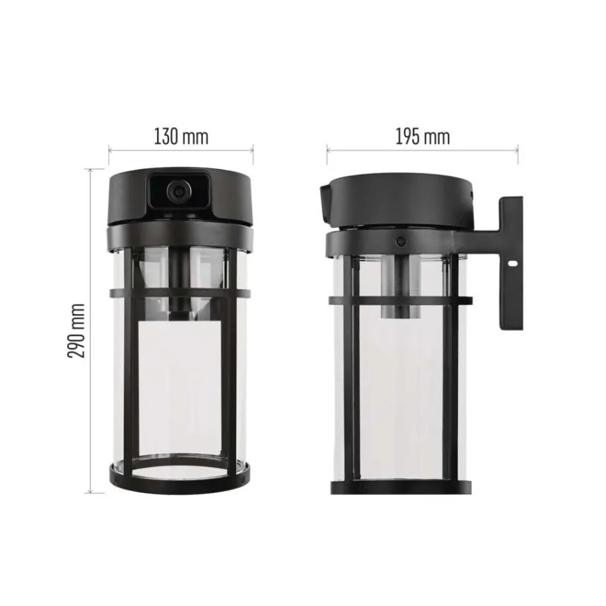 Aplica de perete pentru exterior cu cameră GOSMART, soclu E27, 15W, 230V, Wi‑Fi, IP44