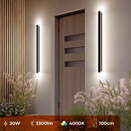 Aplică de perete pentru exterior LED/30W/230V 100 cm IP65 neagră