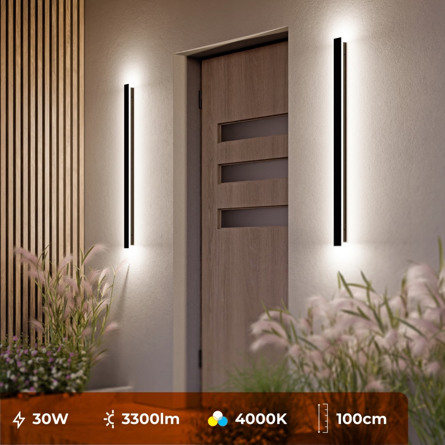 Aplică de perete pentru exterior LED/30W/230V 100 cm IP65 neagră